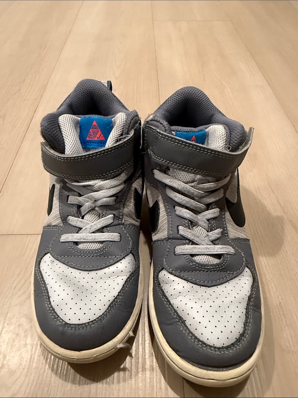 Nike Kids Gray, White and Blue High-Top Sneakers